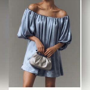 ANTHROPOLOGIE Mare Mare Off The Shoulder Puff Sleeve Shine Mini Dress